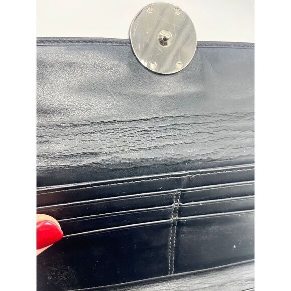 Coach Alexandra Signature Silver Ornament Black Leather Cowhide Clutch Wallet - Picture 7 of 8